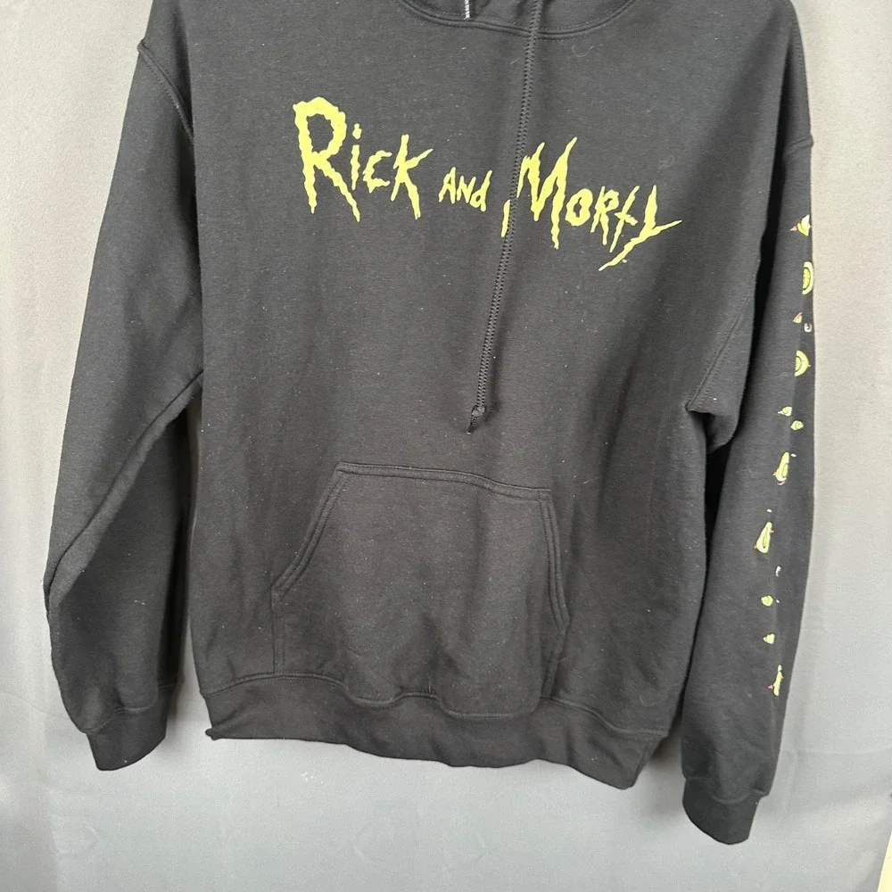 Rick and Morty Adult Swim Graphic Hoodie Black Trippy Back Print Mens Small